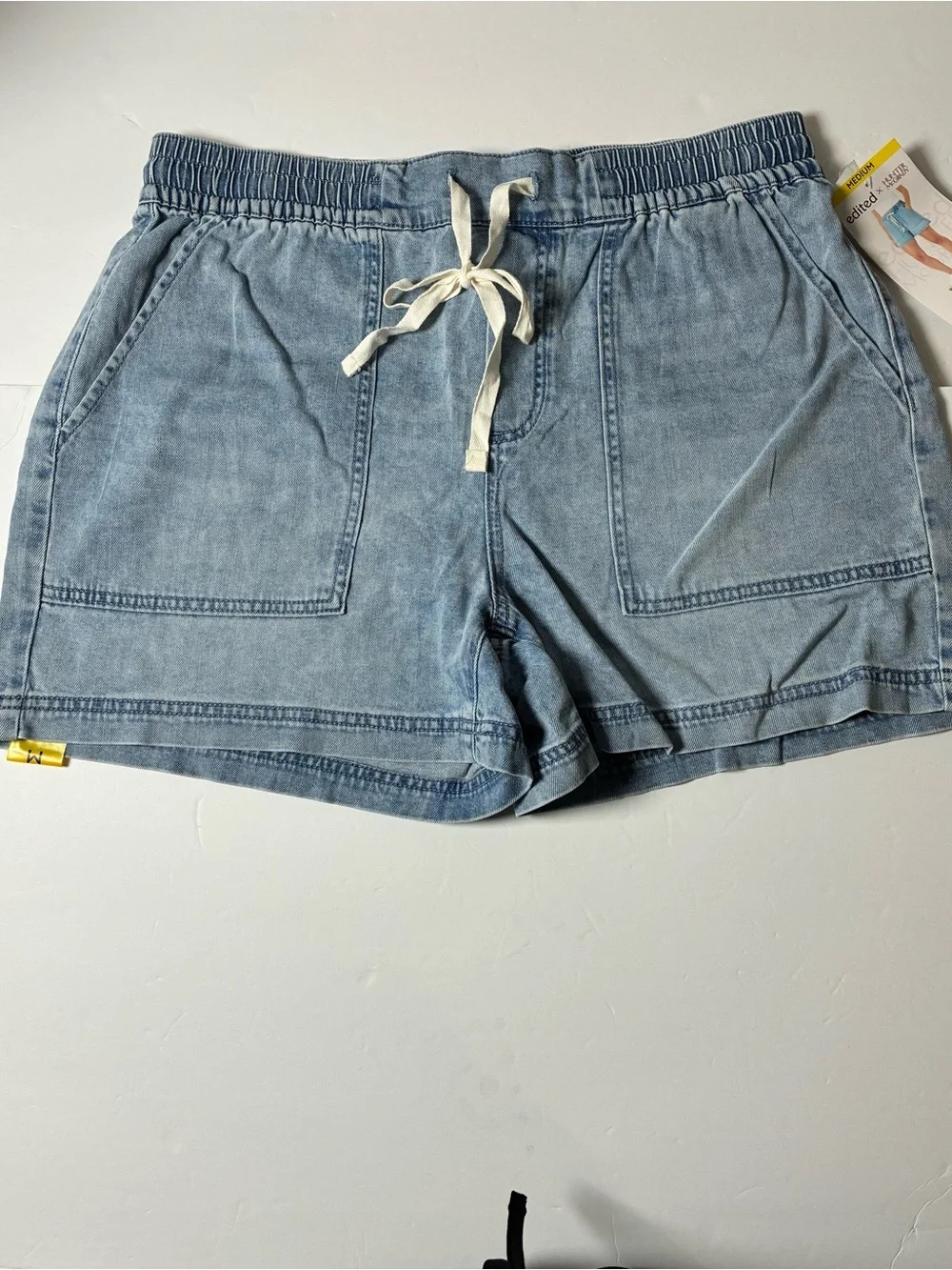 EditedLight Blue Drawstring Denim Shorts